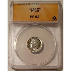 1953 Roosevelt Dime Proof PF62 ANACS Toning